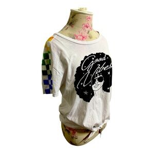 - On Fire “Good Vibes” women’s tie front T-shirt